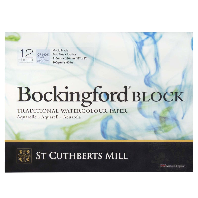Bockingford St. Cuthberts Mill Bockingford Watercolor Paper Block - 12x9-inch White Water Color Paper for Artists -12 Sheets of 140lb Cold Press Watercolor Paper for Gouache Ink Acrylic Charcoal and More - Image 1